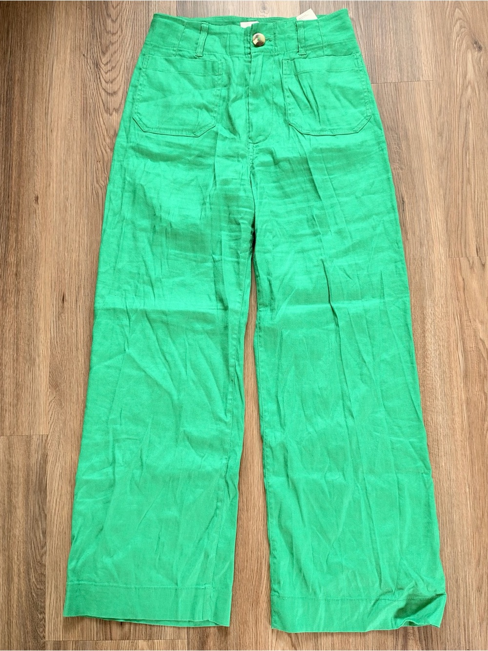 Maeve Anthropologie Colette Wide Leg Pant Kelly Green 28T Stretch Crop Linen 28”